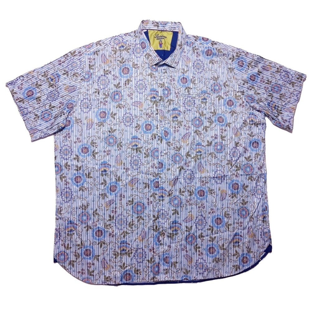 LUCHIANO VISCONTI Short Sleeve Button Shirt Cotton Modal Floral Striped 3XL